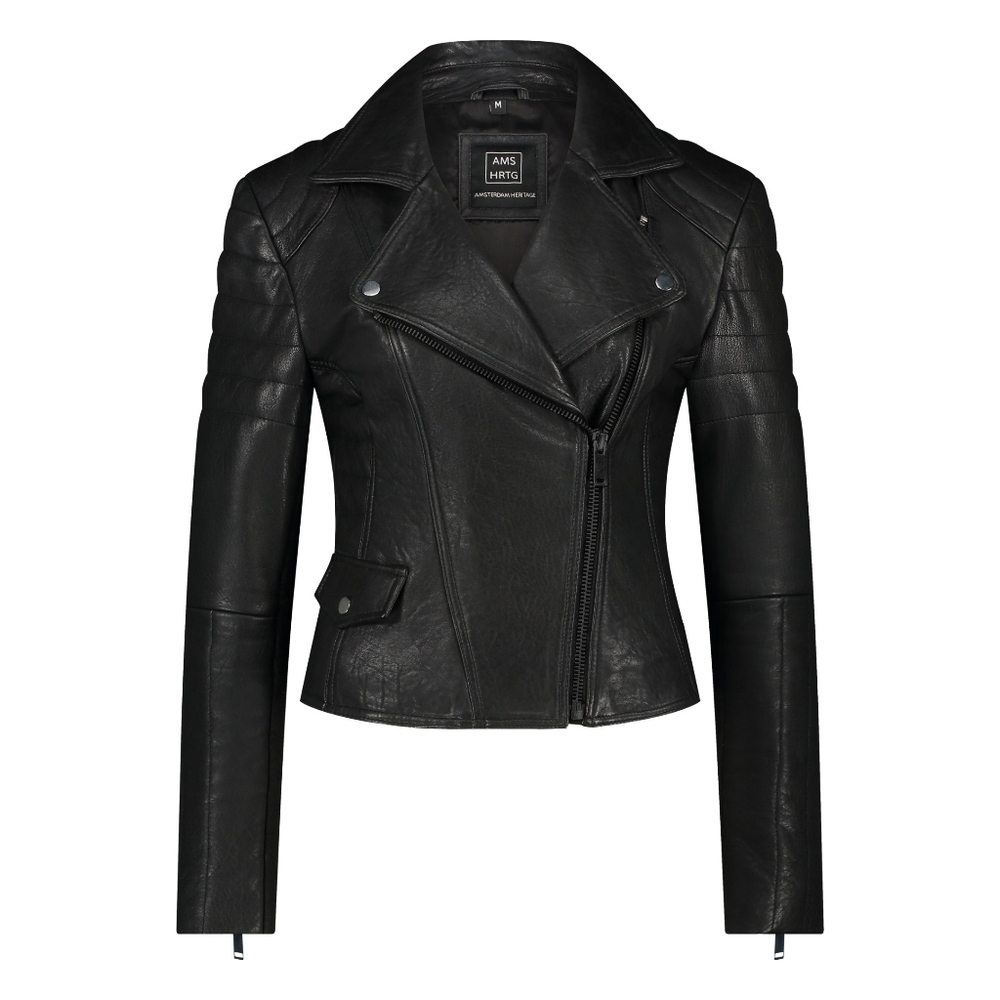 NWT AMSTERDAM HERITAGE Munroe Leather Jacket in Black New Brando Quilted